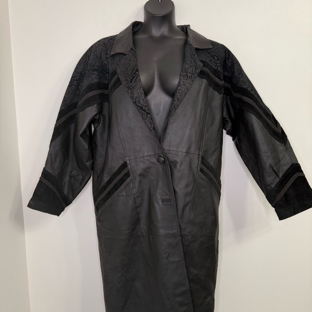 Long Leather and Suede Coat Size XXL - Picture 2 of 7
